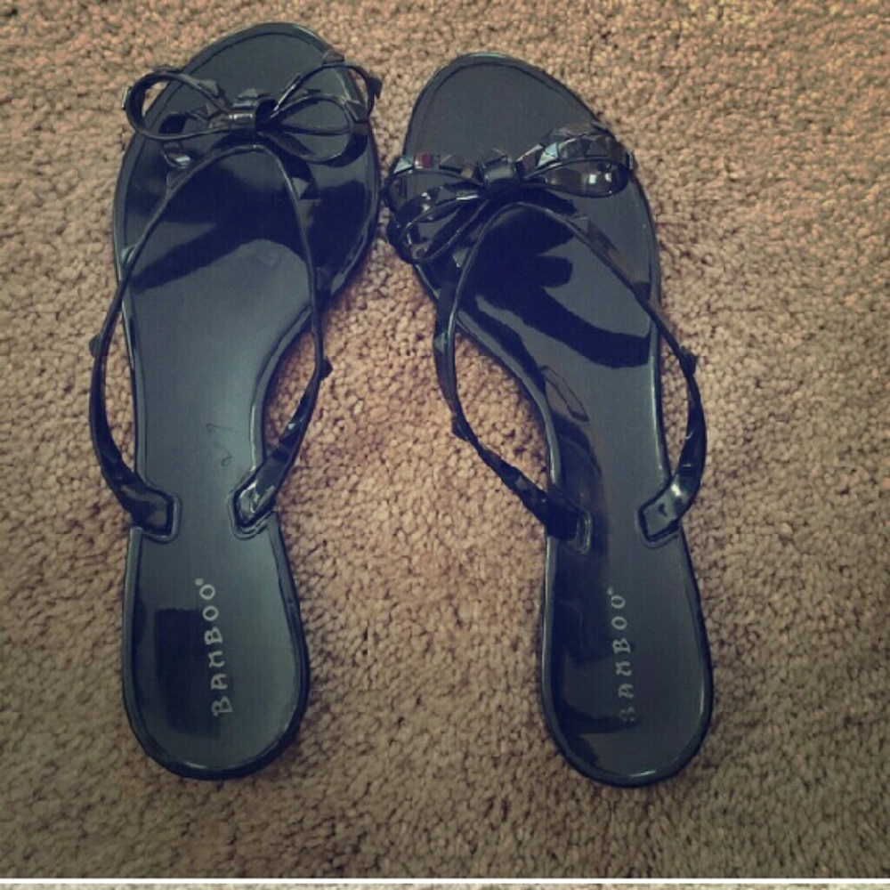 Cute black studded bamboo sandals